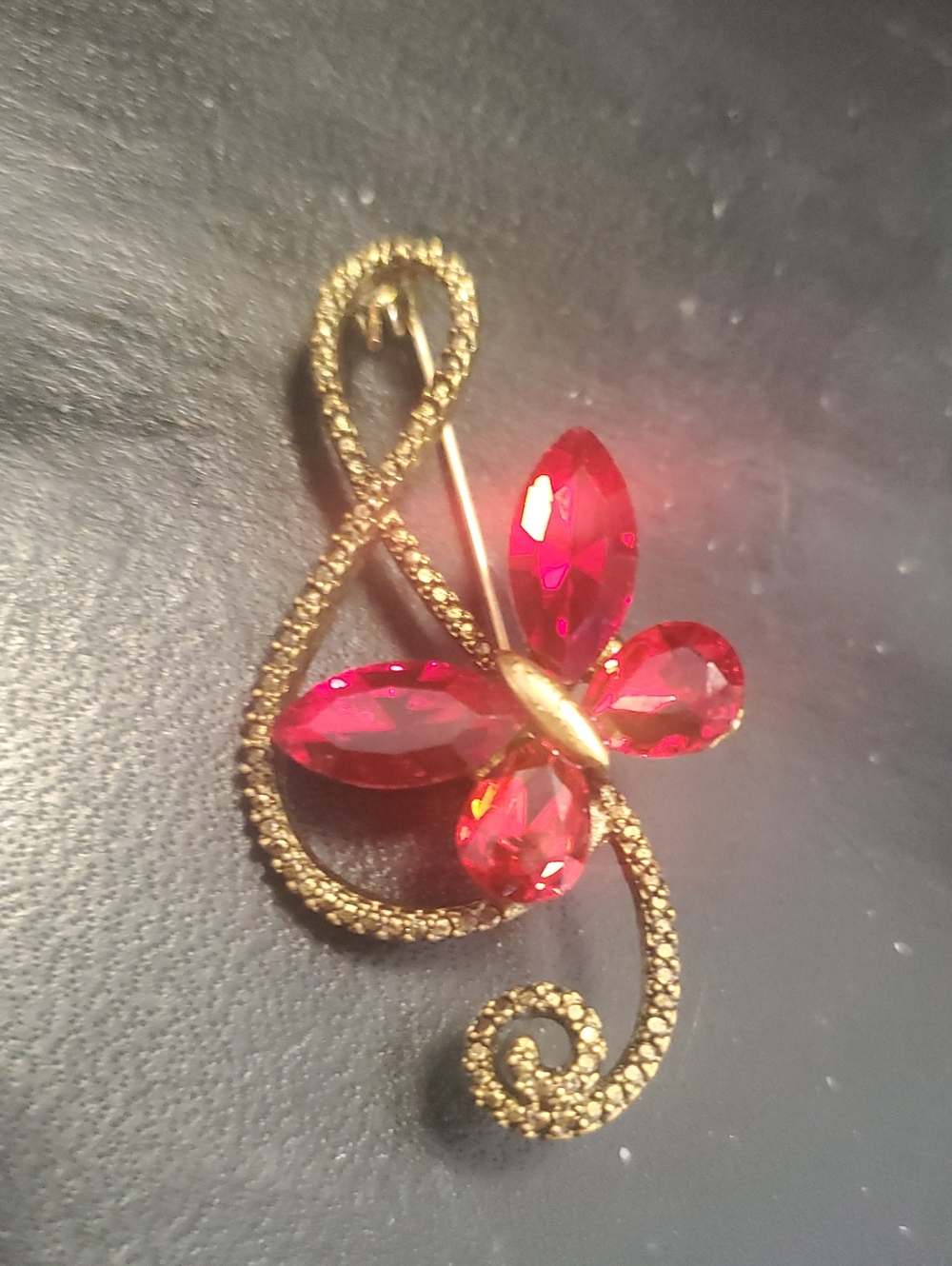 Elegant Gold & Red Brooch DD